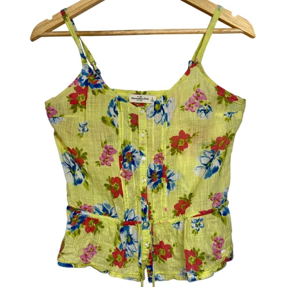 Abercrombie & Fitch Yellow White Blue Green Floral Peplum Cami Tank Top Size S